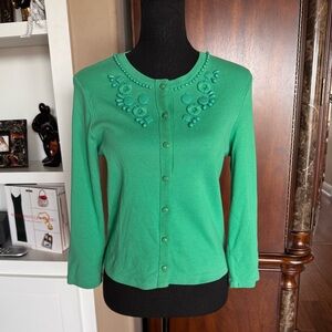 Rafaella Green Embellished Cardigan